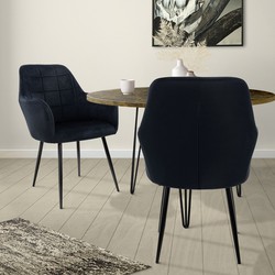 Set van 2 eetkamerstoelen, zwart, met rugleuning en armleuningen