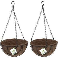 2x stuks metalen hanging baskets / plantenbakken zwart met ketting 25 cm - hangende bloemen - Plantenbakken