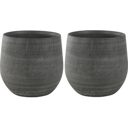 2x stuks plantenpotten/bloempotten in een strakke Modern design look mystic grijs Dia 31 cm en Hoogt - Plantenpotten