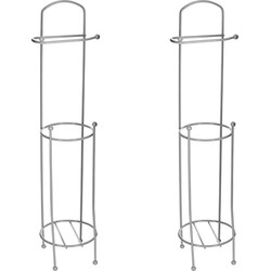 Set van 2x stuks staande wc/toiletrolhouders met reservoir grijs 66 cm van metaal - Toiletrolhouders