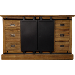 HSM Collection-Dressoir Blackburn 2 Deur 6 La-1-140x43x85-Naturel/Zwart-Teak/Metaal