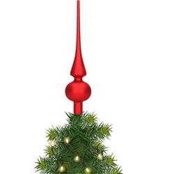 Glazen kerstboom piek/topper rood mat 26 cm - kerstboompieken