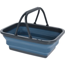 Wasmand/boodschappen mand - opvouwbaar - hengsel - kunststof - 30L - donkerblauw - 39 x 28 x 29 cm - Emmers