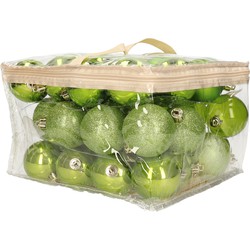 48x stuks kunststof kerstballen appel groen 6 cm in opbergtas/opbergbox - Kerstbal