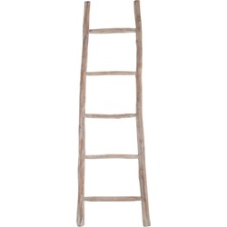  J-Line Decoratie Ladder Glad Hout Vijf Treden - White wash