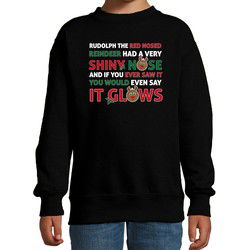 Bellatio Decorations kersttrui/sweater voor kinderen - Rudolf rendier lied - zwart 7-8 jaar (122/128) - kerst truien kind