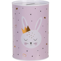 Clayre & Eef Spaarpot Ø 10x15 cm Roze Metaal Konijn