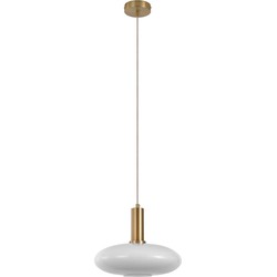 Chelsea Pendant - Pendant in elipsoid shaped white glass and brass socket, 150 cm fabric cord 150 cm fabric cord Bulb: E27/40W
