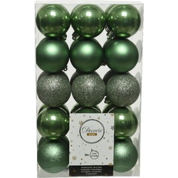 30x stuks kunststof kerstballen salie groen (sage) 6 cm glans/mat/glitter - Kerstbal