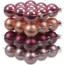 72x stuks glazen kerstballen rood/roze/paars (hibiscus) 4 cm mat/glans - Kerstbal