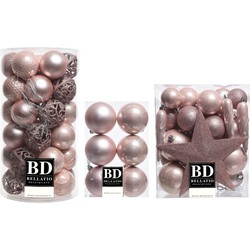 76x stuks kunststof kerstballen met ster piek lichtroze (blush pink) mix - Kerstbal