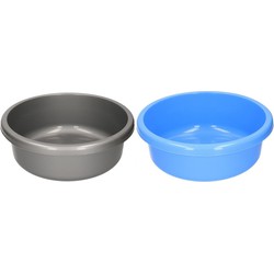 2x Kunststof afwasbak / afwasteiltje blauw / grijs 9 liter - Afwasbak