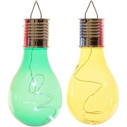 2x Buitenlampen/tuinlampen lampbolletjes/peertjes 14 cm groen/geel - Buitenverlichting