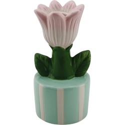 Candle Holder - Tulip - Stoneware-Mint/Pink- 9x8,5x17,5