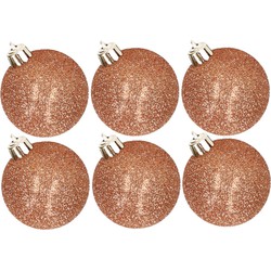 6x stuks kunststof glitter kerstballen koper 8 cm - Kerstbal