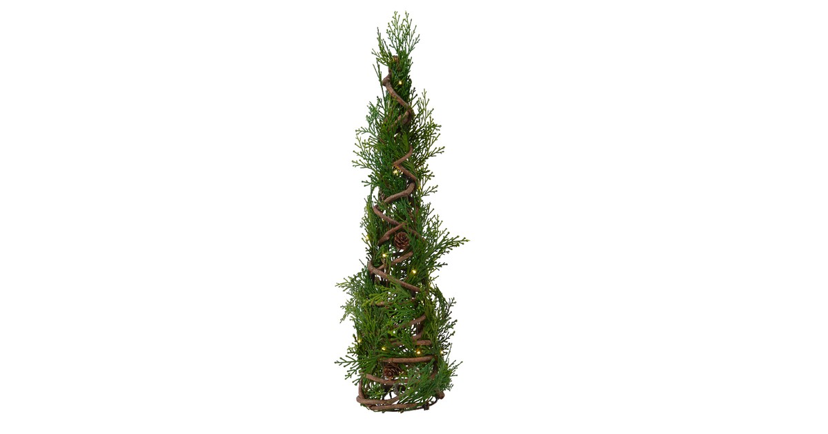 Mini kerstboom tafelboom miniconifer l11h77 cm-30L groen/wit