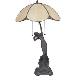 LumiLamp Tiffany Tafellamp  Ø 41x70 cm  Beige Bruin Glas Tiffany Bureaulamp