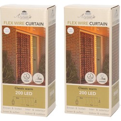 Set van 2x stuks kerstverlichting deurgordijn/gordijnverlichting met 200 lampjes warm wit 100 x 200 - Lichtsnoeren