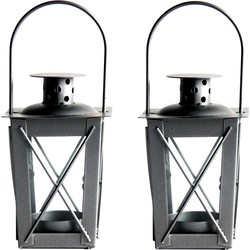 Set van 4x stuks zilveren tuin lantaarn/windlicht van ijzer 7,5 x 7,5 x 11 cm - Lantaarns