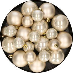 Kerstversiering kunststof kerstballen parel/champagne 6-8-10 cm pakket van 22x stuks - Kerstbal