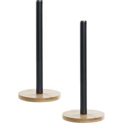 2x stuks keukenrol houders bamboe hout zwart 15 x 34 cm - Keukenrolhouders