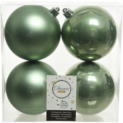 4x Kunststof kerstballen glanzend/mat salie groen 10 cm kerstboom versiering/decoratie - Kerstbal