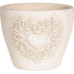 Clayre & Eef Bloempot  17x17x15 cm Wit Terracotta Rond Rozen Bloempot binnen