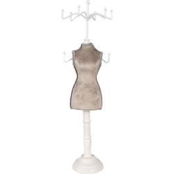 Clayre & Eef Sieraden Standaard  12x12x39 cm Beige Wit Hout IJzer Display Paspop