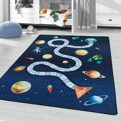 Kindervloerkleed - Ruimte - Marineblauw - 100x150 cm