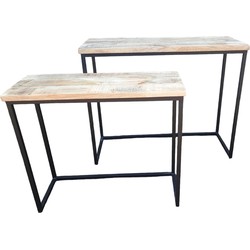 Sidetable set van 2 - Mangohout - Zwart Metaal - 100 x 38,5 x 81 cm / 79,5  30 x 71 cm