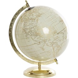 Decoratie wereldbol/globe goud/wit op metalen voet 30 x 25 cm - Wereldbollen