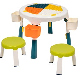 Decopatent® - Speeltafel met bouwplaat (geschikt voor Duplo® blokken) en vlakke kant. Fijne kindertafel met 2 stoelen - Bouwtafel