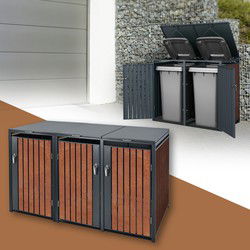 3-bins afvalbak tot 240L 200x80x116,3 cm gemaakt van staal in roest-look ML-design