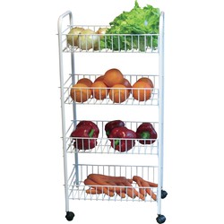 MSV Keuken/badkamer trolley - metaal - wit - met wielen - 37 x 32 x 78 cm - Opberg trolley