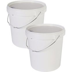 Emmer met deksel en handvat - Set van 6x stuks - Wit - 30 liter - Opslag - Emmers