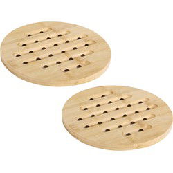 Bambou & Co Pannenonderzetter - 2x - rond - D19 cm - bamboe hout - met luchtgaten - Panonderzetters