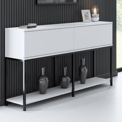 Modern Dressoir Wit Lord  150x30x80 - Zwart Frame - Twee Vakken