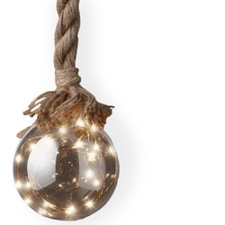 3x stuks verlichte glazen kerstballen aan touw met 15 lampjes zilver/warm wit 10 cm diameter - kerstverlichting figuur