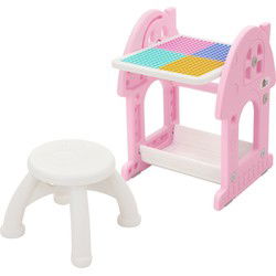 Kinderzitgroep 2 in 1 speeltafel met tafel en stoelenset, HDPE, wit-roze, kindertafel en kruk Joyz