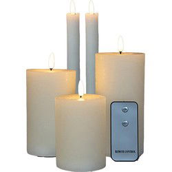 Anna's Collection LED Stomp/dinerkaarsen set - 5-delig - ivoor - 10/12/15/23 cm - incl. afstandsbediening - LED kaarsen