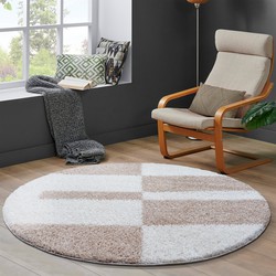 Tapijtenloods Milano Gala Hoogpolig Rond Vloerkleed Modern Beige Creme- 200 CM ROND