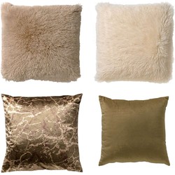 Dutch Decor VOORDEELSET MARIN - Set van 4 sierkussens - 45x45 cm - 40x40 cm - Marin + Fluffy + Croco -  wit en olijf - Dutch Decor