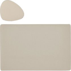Placemats en onderzetters - set 6x - lederlook - creme - Placemats