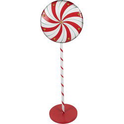 Clayre & Eef Kerstdecoratie Lolly 40x30x120 cm Rood Wit Metaal