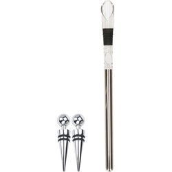 Wijnkoeler stick/staaf met schenkdop en 2 flessenstoppers - RVS - 32 cm - Wijnafsluiters