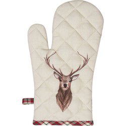 Clayre & Eef Ovenwant Beige Rood Katoen Hert