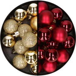 36x stuks kunststof kerstballen goud en donkerrood 3 en 4 cm - Kerstbal