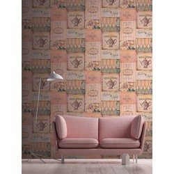 Livingwalls behang tegelmotief beige, roze, wit en blauw - 53 cm x 10,05 m - AS-387271