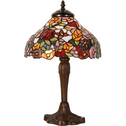 LumiLamp Tiffany Tafellamp  Ø 26x40 cm Bruin Rood Glas Bloemen Tiffany Bureaulamp