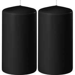 2x Kaarsen zwart 6 x 12 cm 45 branduren sfeerkaarsen - Stompkaarsen